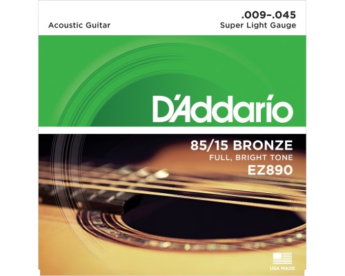 D'ADDARIO EZ890 - струны для акустической гитары, бронза 85/15, Super Light 9-45