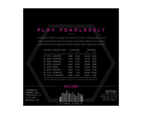 D'ADDARIO NYXL0980 - струны для 8-стр. электрогитары, диаметр: 9-80