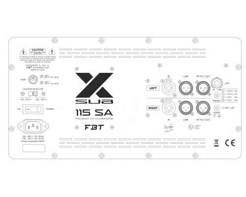 FBT X-SUB 115SA - активный сабвуфер, бас-рефлекс, 15', 1200 Вт, 42Гц - 120Гц, SPL 135 дБ, DSP 4 прес