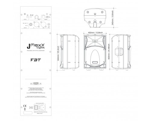 FBT JMAXX 112A - двухполосная, активная акустическая система, НЧ 700 Вт + ВЧ 200 ВТ, 58Гц-20кГц, 131