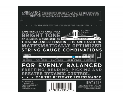 D'ADDARIO EXL110BT - струны для электрогитары, Regular Light, никель,10-46, Balanced Tension